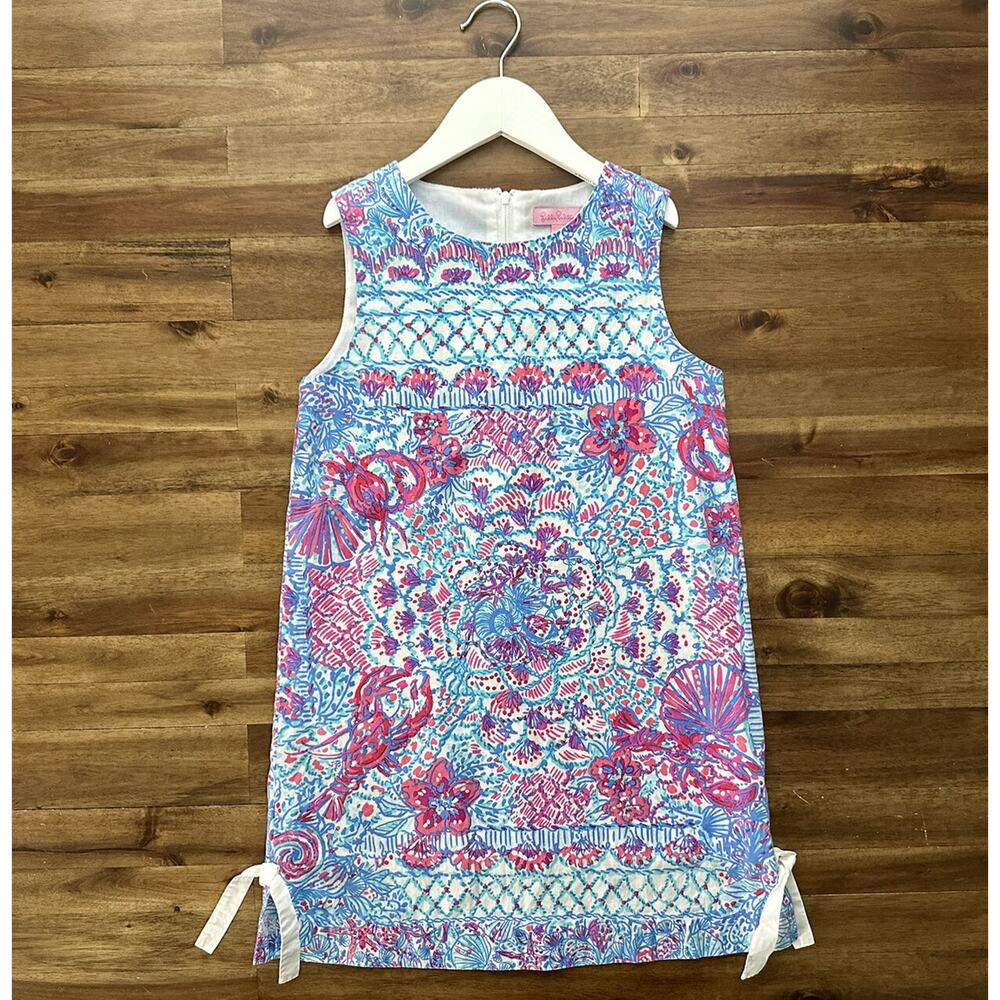 Lilly Pulitzer Pinchers Picnic Shift Dress Sleeveless Blue Red Floral Beach 10 - Picture 2 of 9
